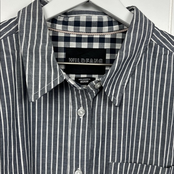 Wild Fang Womens Button Up Shirt M Gray White Stripe Pocket Checkered Interior - Picture 3 of 15